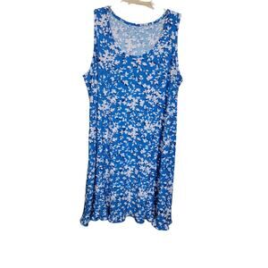 Draper James Womens Ruffle Floral Sleep Shirt Sleeveless Scoop Neck Blue XL